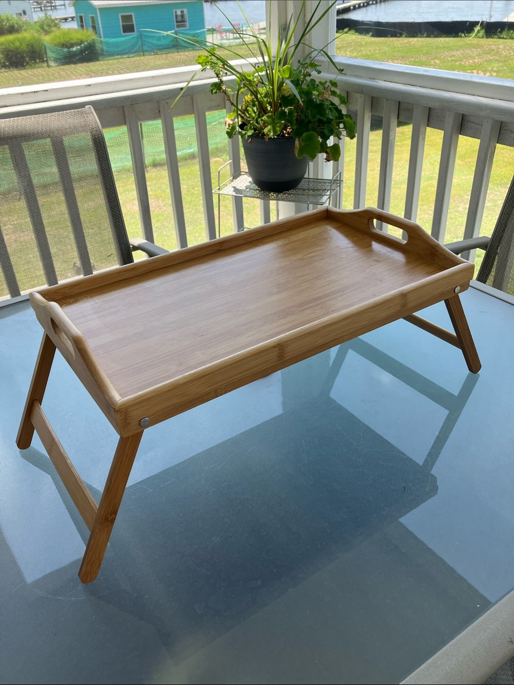 Bamboo Breakfast Tray with Folding Legs - Light Wood